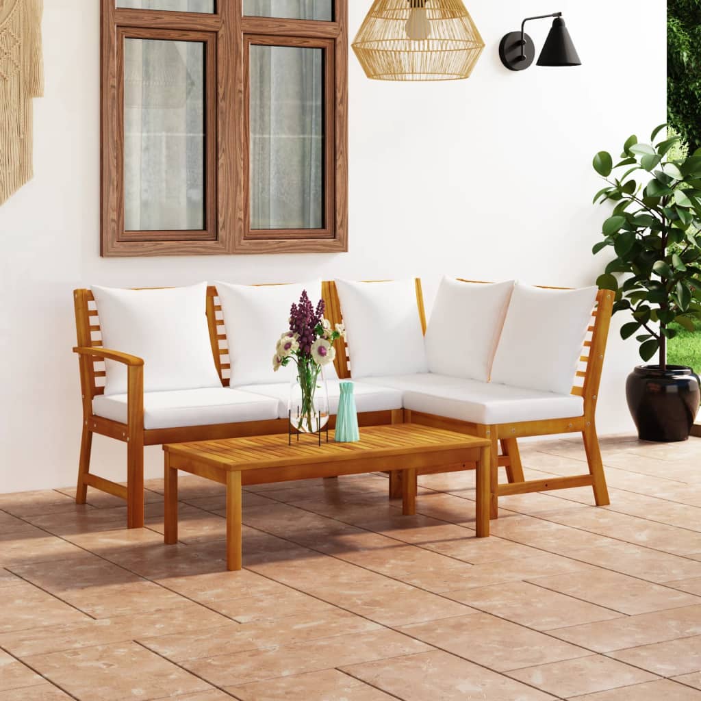 JUNG Vida 4-tlg. Garten-Lounge-Set mit Auflagen Creme Massivholz Akazie