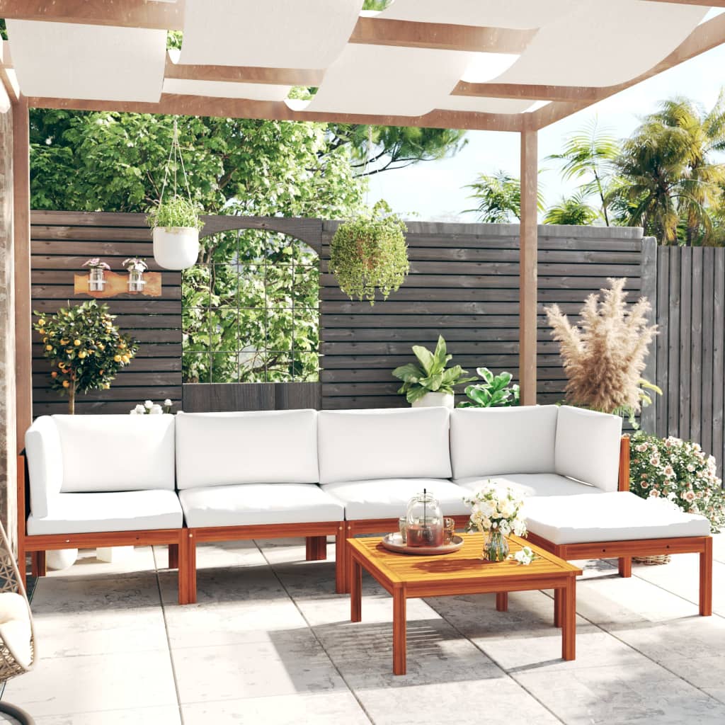 JUNG Vida 6-tlg. Garten-Lounge-Set mit Kissen Cremefarbenes Holz Akazie & Seil