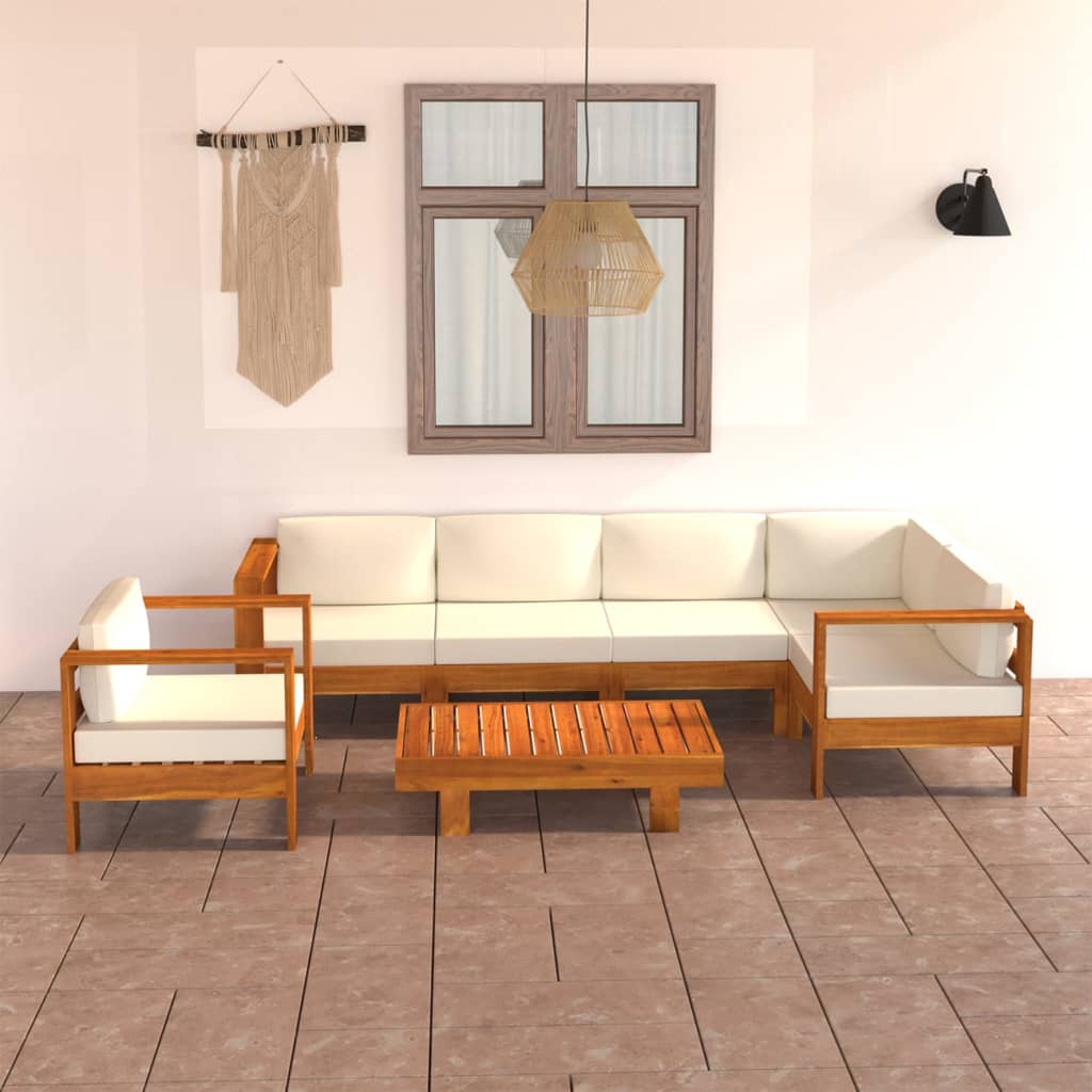 JUNG Vida 7-teiliges Garten-Lounge-Set mit Kissen 100 x 60 cm Akazienholz