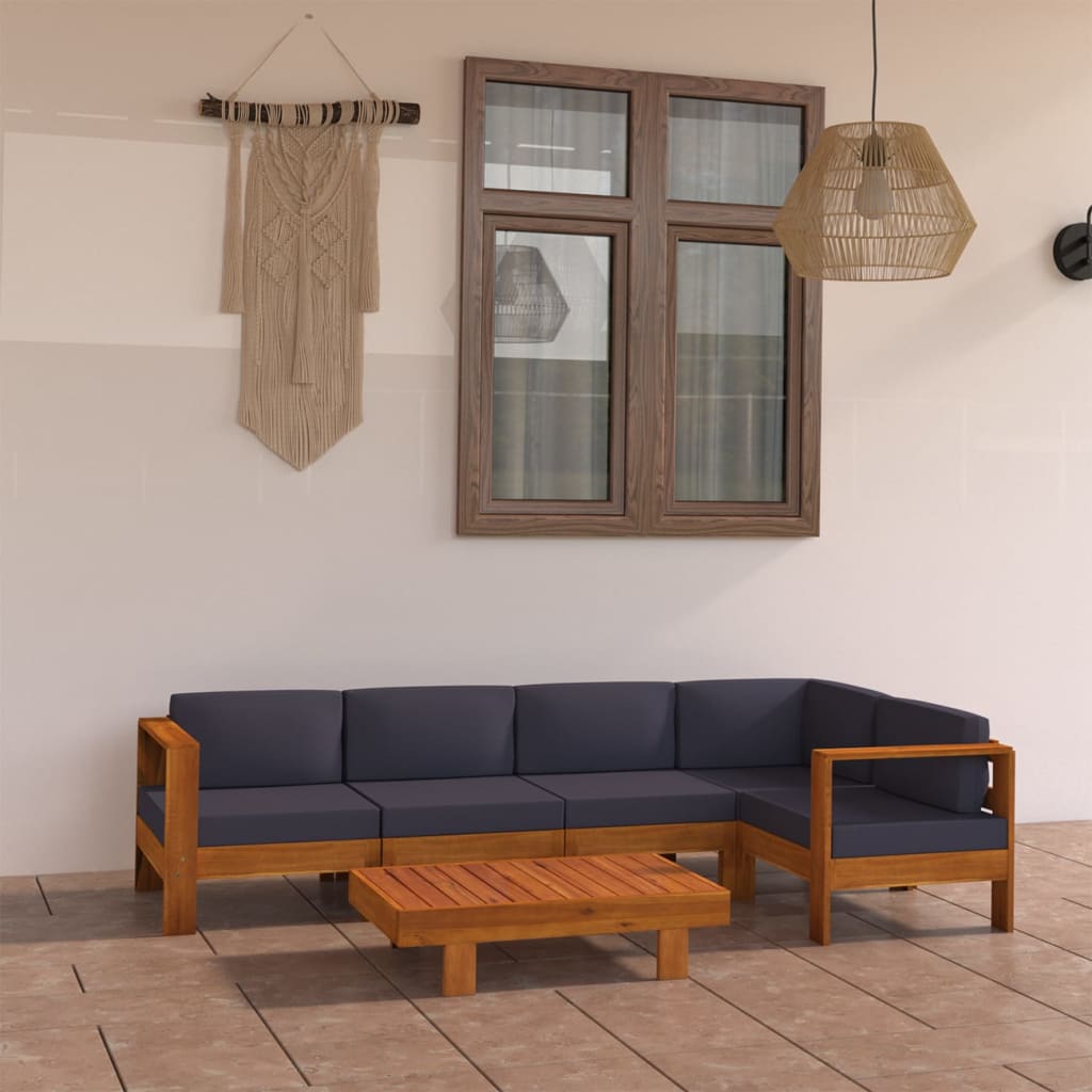 JUNG Vida 6-tlg. Garten-Lounge-Set mit Dunkelgrauen Auflagen Akazienholz