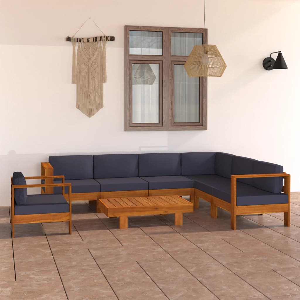 JUNG Vida 8-tlg. Garten-Lounge-Set mit Dunkelgrauen Auflagen Akazienholz