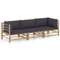 JUNG Vida 3-tlg. Garten-Lounge-Set mit Dunkelgrauen Kissen Bambus