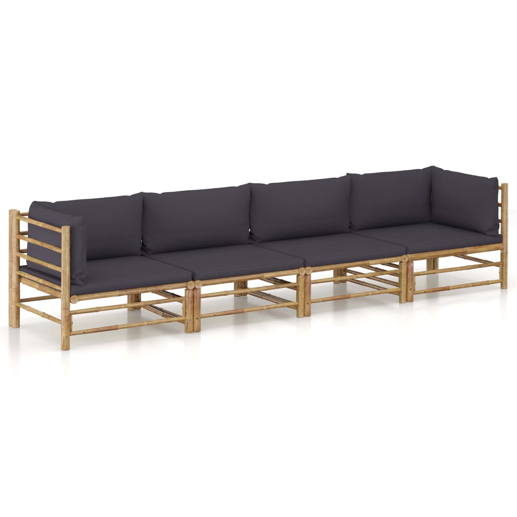 JUNG Vida 4-tlg. Garten-Lounge-Set mit Dunkelgrauen Kissen Bambus