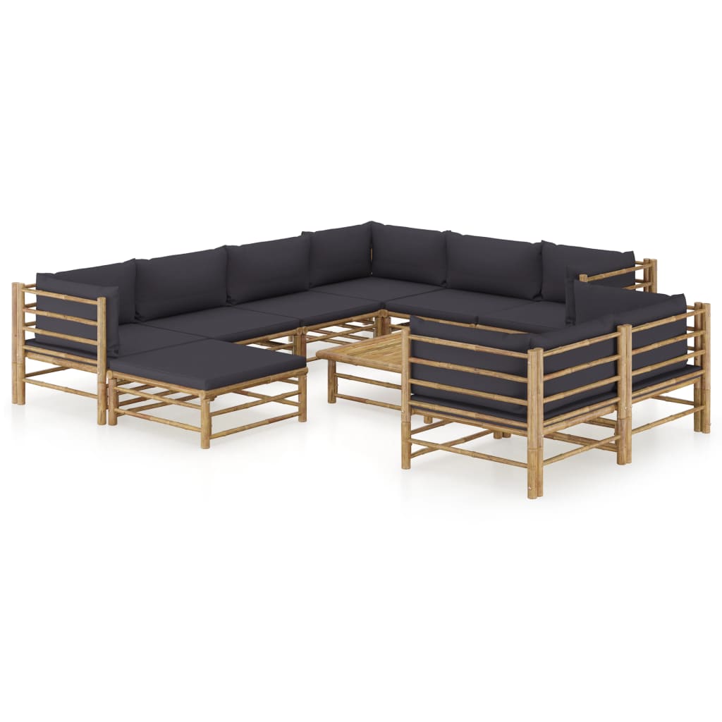 JUNG Vida 10-tlg. Garten-Lounge-Set mit Dunkelgrauen Kissen Bambus