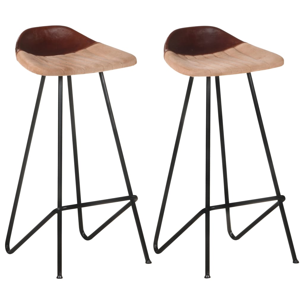 JUNG Vida Barhocker 2 Stk. Braun Echtleder