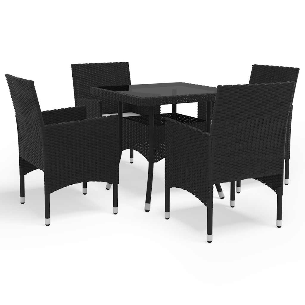 JUNG Vida 5-tlg. Garten-Essgruppe Schwarz Poly Rattan und Glas