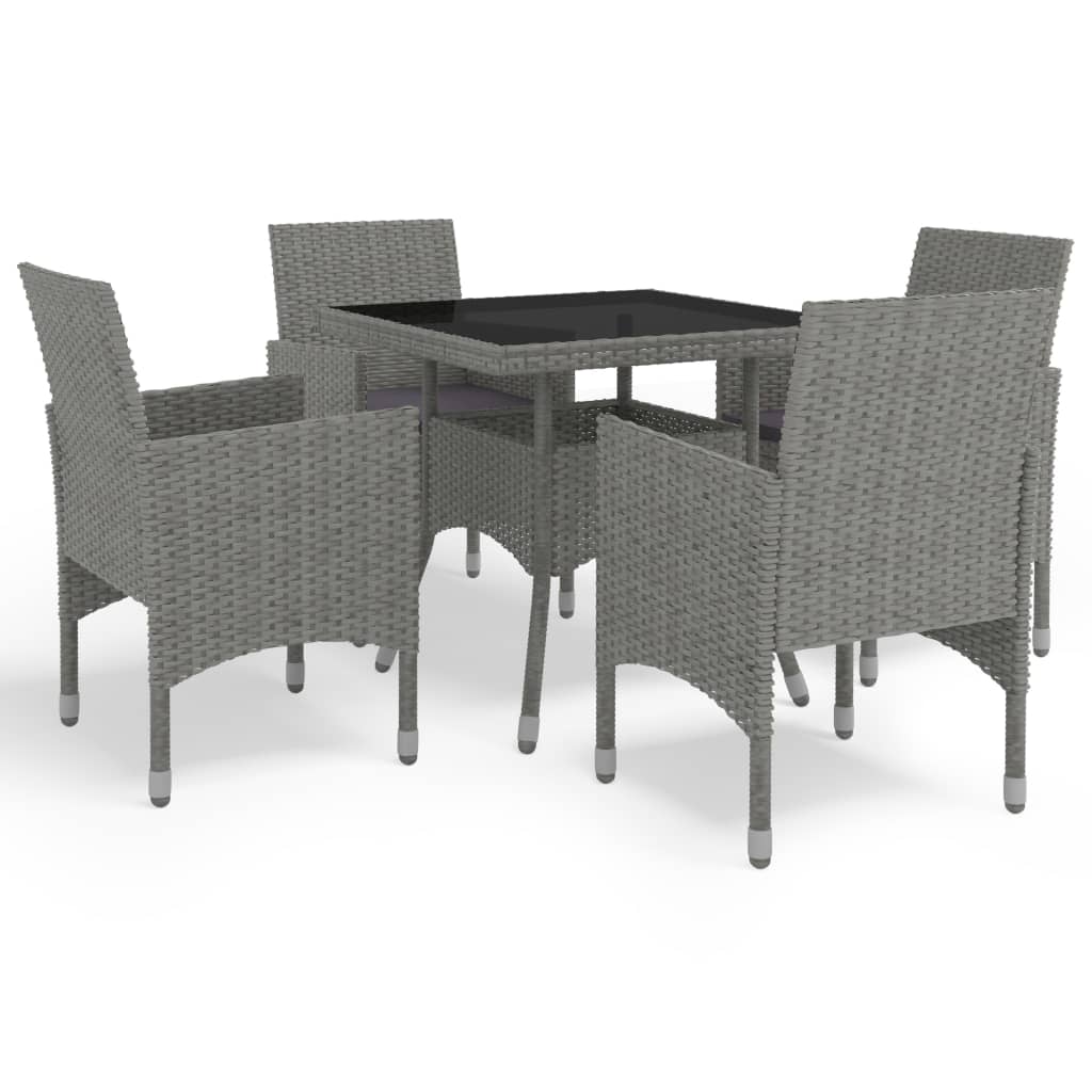 JUNG Vida 5-tlg. Garten-Essgruppe Grau Poly Rattan und Glas