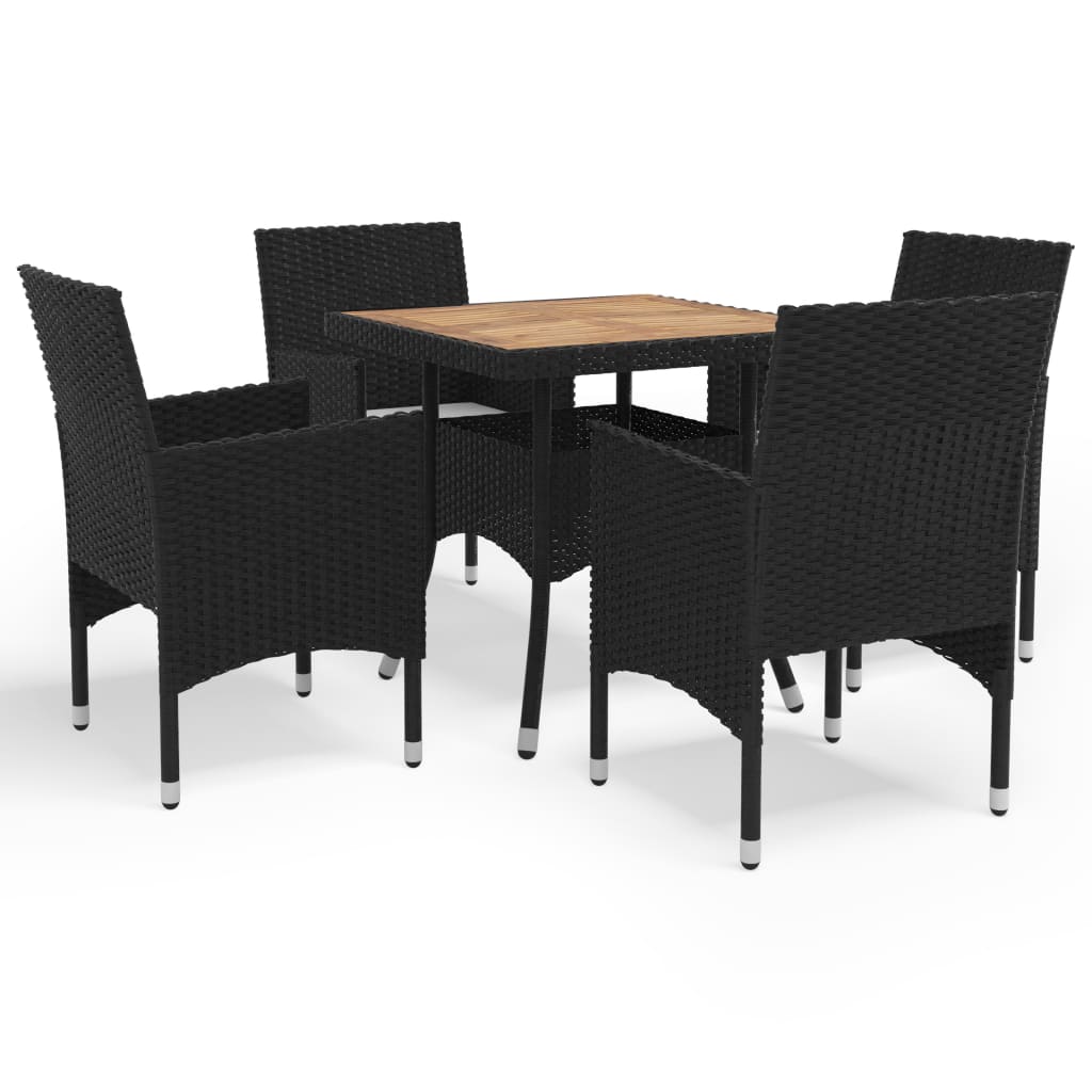 JUNG Vida 5-tlg. Garten-Essgruppe Schwarz Poly Rattan und Akazienholz