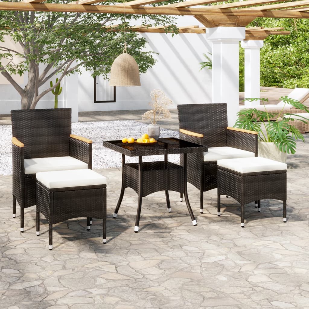 JUNG Vida 5-tlg. Garten-Essgruppe Poly Rattan und Hartglas Schwarz