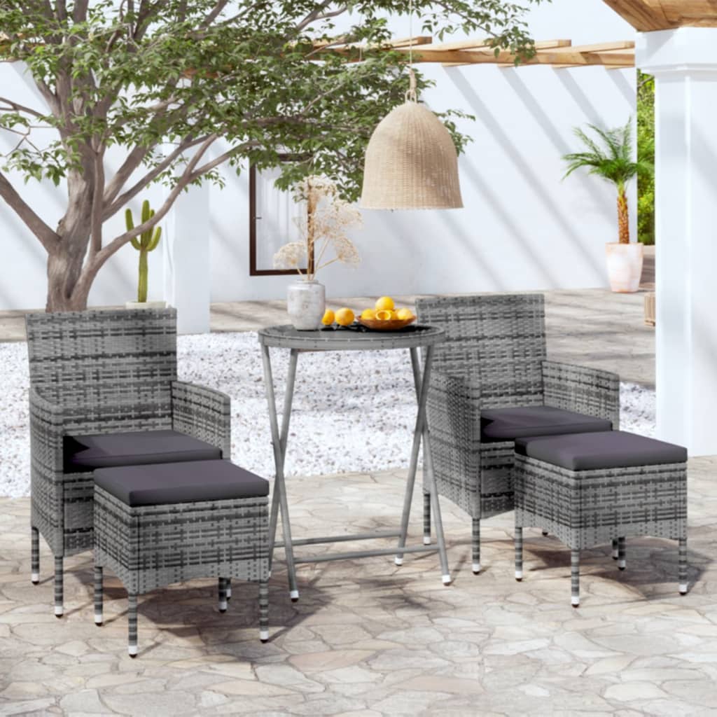 JUNG Vida 5-tlg. Garten-Bistro-Set Poly Rattan und Hartglas Grau