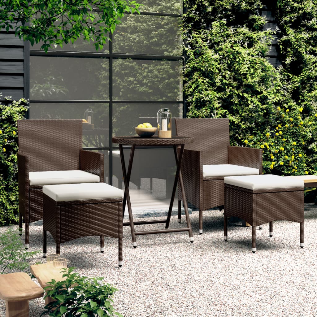 JUNG Vida 5-tlg. Bistro-Set Poly-Rattan und Hartglas Braun