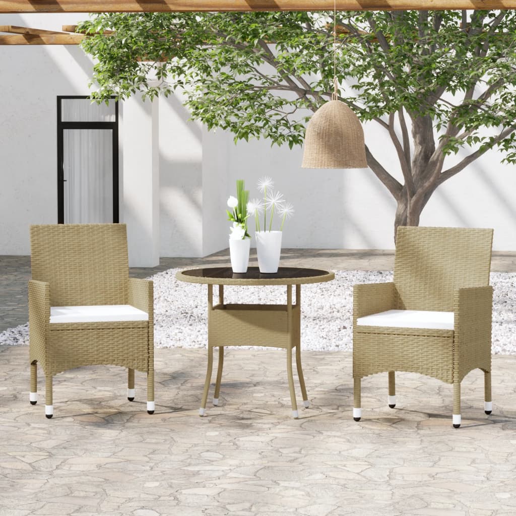 JUNG Vida 3-tlg. Garten-Essgruppe Poly Rattan Beige
