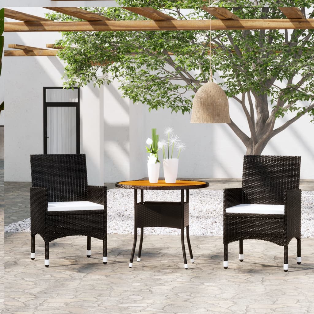 JUNG Vida 3-tlg. Garten-Essgruppe Poly Rattan Schwarz