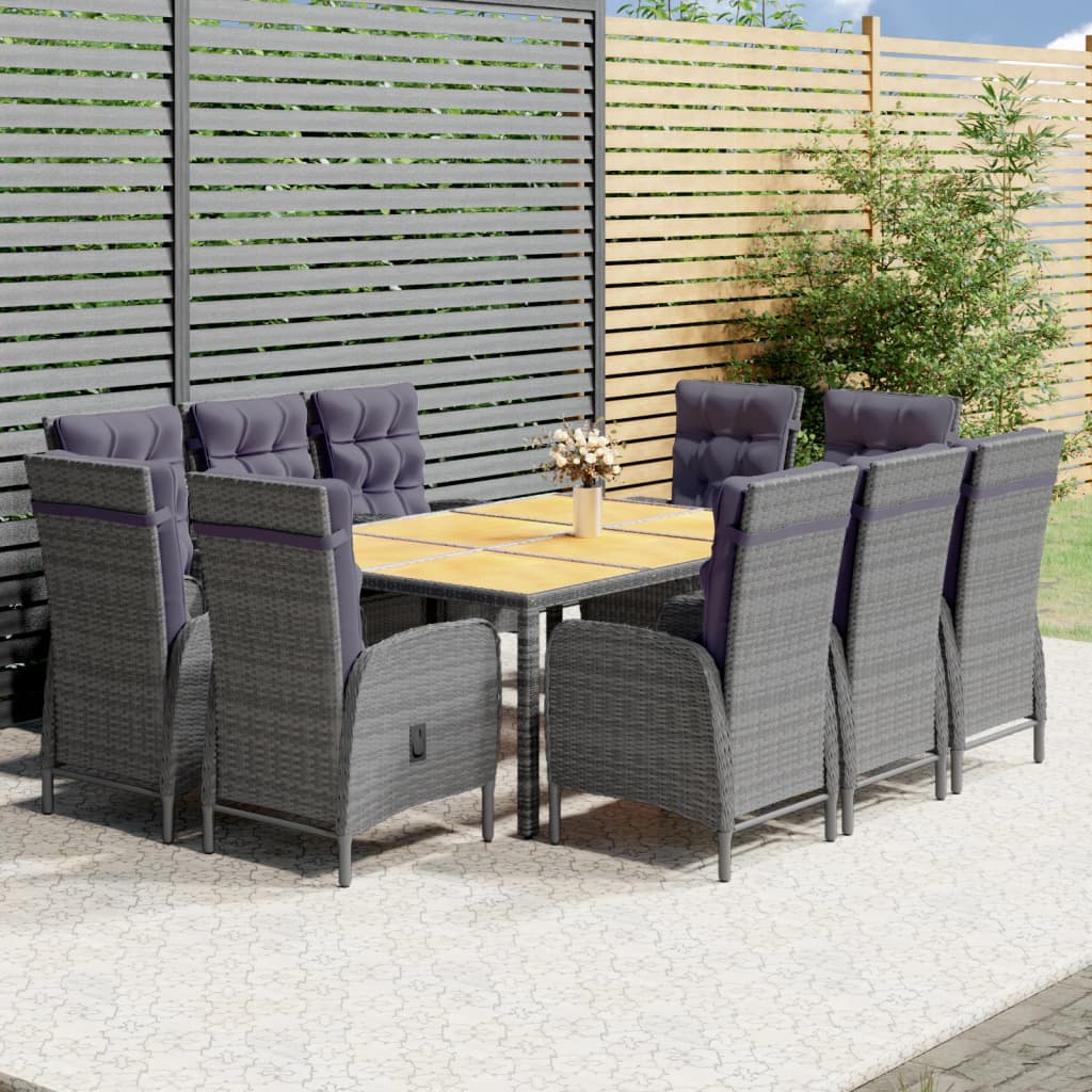 JUNG Vida 11-tlg. Garten-Essgruppe Poly Rattan Grau