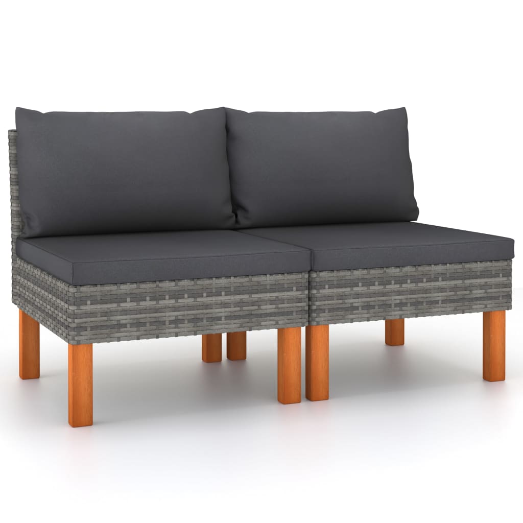 JUNG Vida Mittelsofas 2 Stk. Poly Rattan und Eukalyptus Massivholz