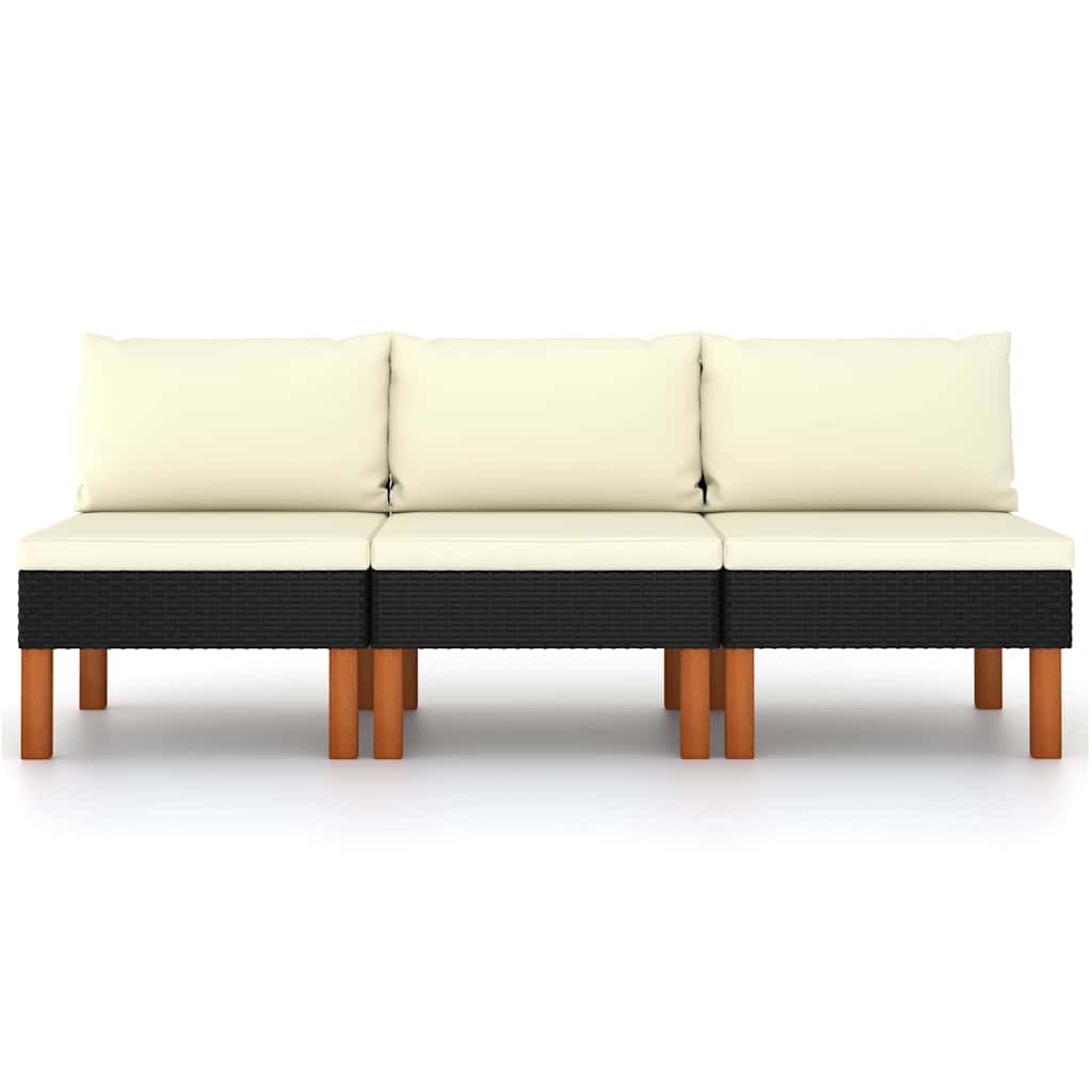 JUNG Vida Mittelsofas 3 Stk. Poly Rattan und Eukalyptus Massivholz