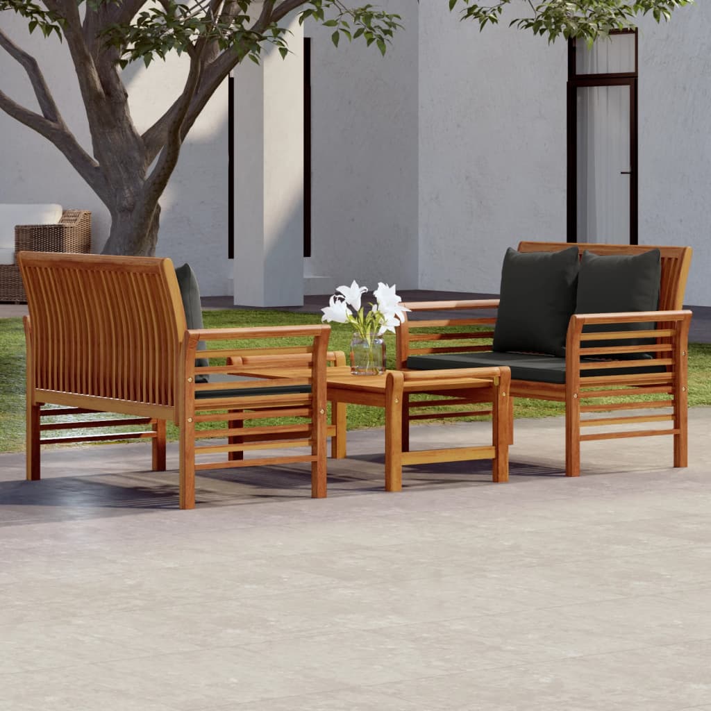 JUNG Vida 3-tlg. Garten-Lounge-Set mit Kissen Massivholz Akazie
