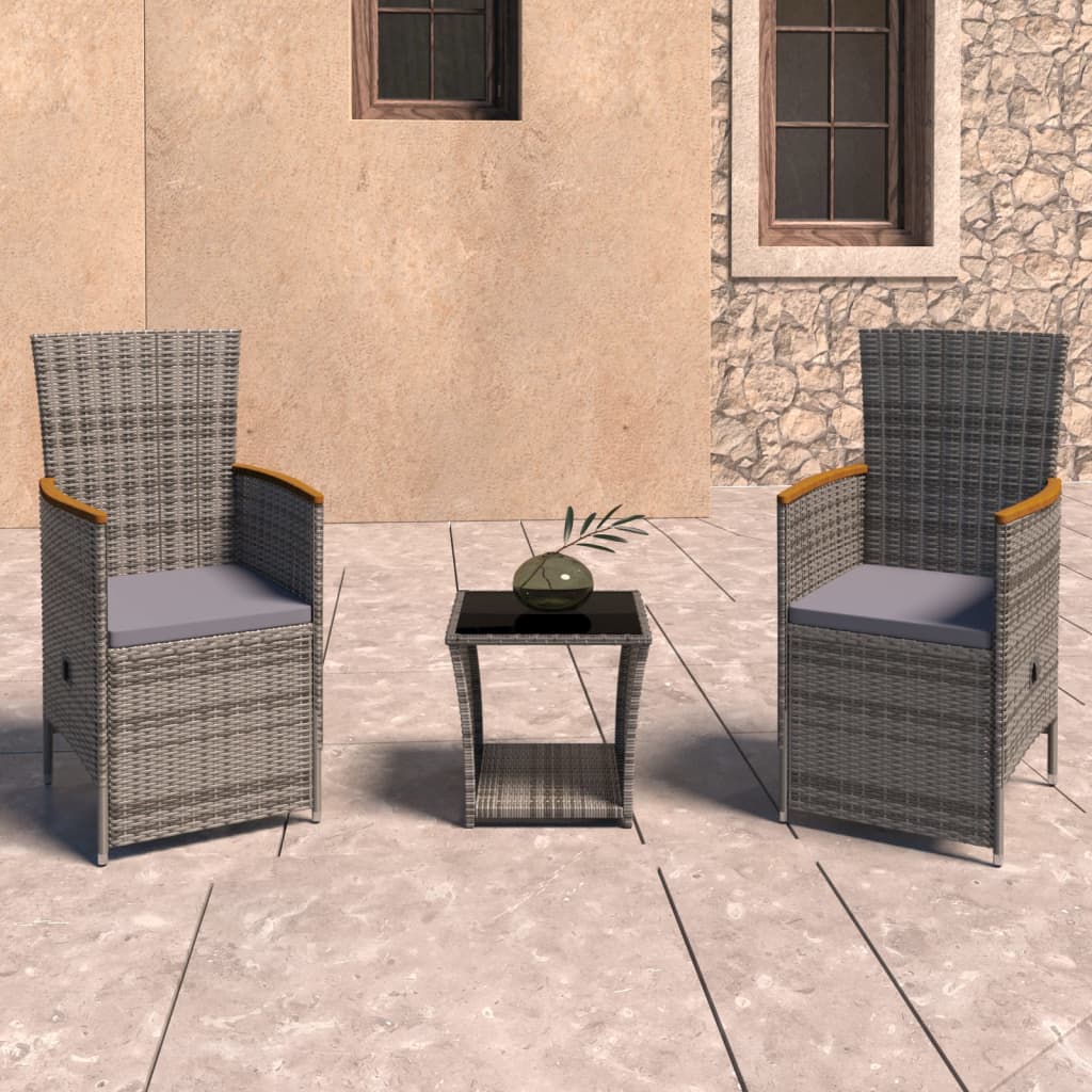 JUNG Vida 3-tlg. Garten-Lounge-Set mit Kissen Poly Rattan Grau