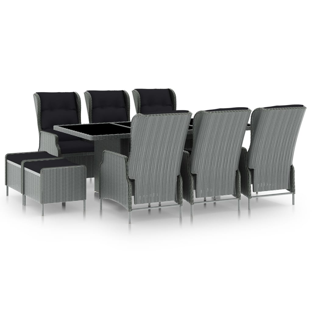 JUNG Vida 9-tlg. Garten-Essgruppe mit Auflagen Poly Rattan Hellgrau