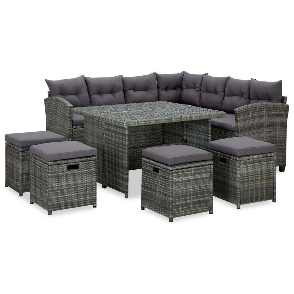 JUNG Vida 6-tlg. Garten-Lounge-Set mit Auflagen Poly Rattan Grau