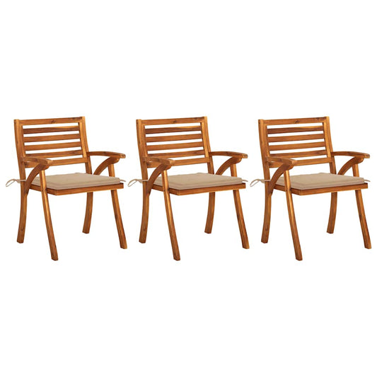 JUNG Vida Garten-Essstühle mit Kissen 3 Stk. Massivholz Akazie