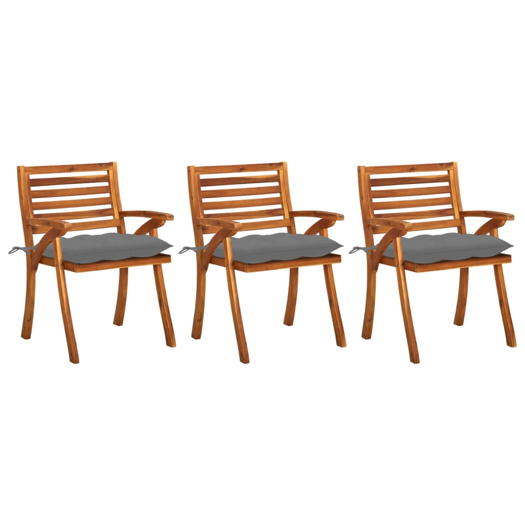 JUNG Vida Garten-Essstühle mit Kissen 3 Stk. Massivholz Akazie