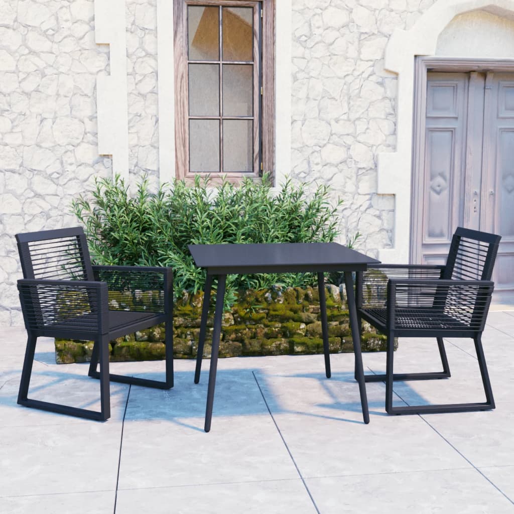 JUNG Vida 3-tlg. Garten-Essgruppe PVC Rattan Schwarz