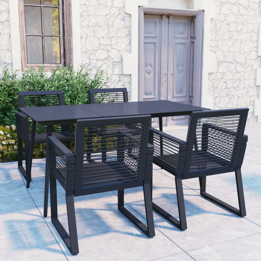 JUNG Vida 5-tlg. Garten-Essgruppe PVC Rattan Schwarz
