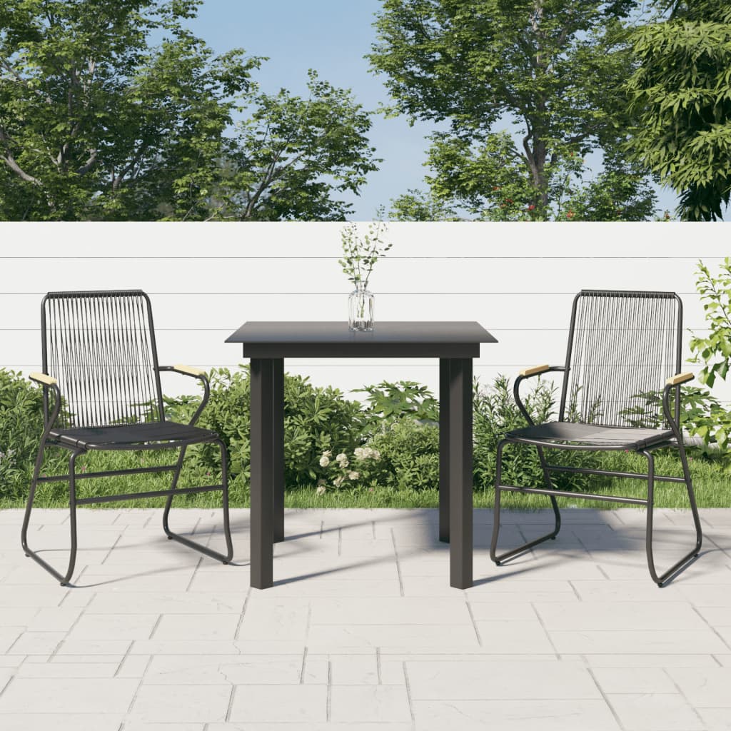 JUNG Vida 3-tlg. Garten-Essgruppe Schwarz PVC Rattan