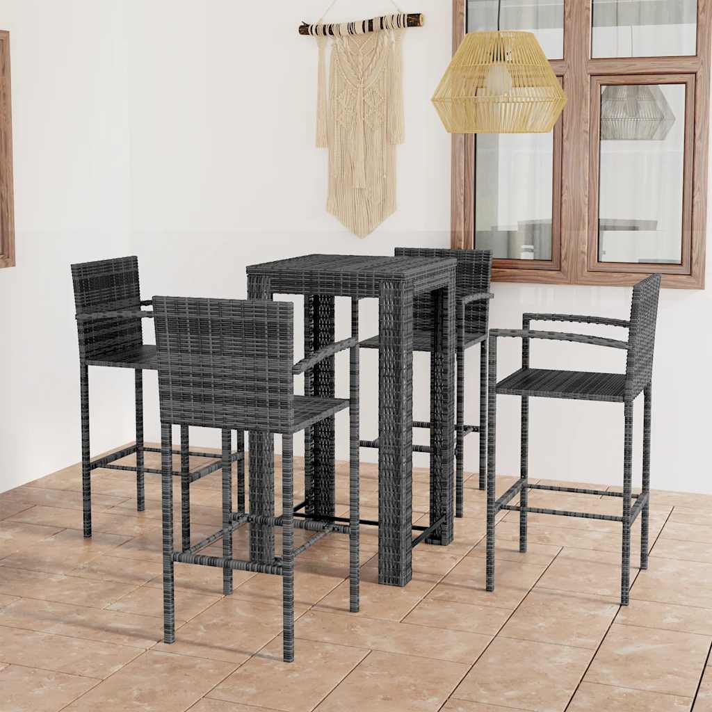 JUNG Vida 5-tlg. Garten-Bar-Set mit Armlehnen Poly Rattan Grau