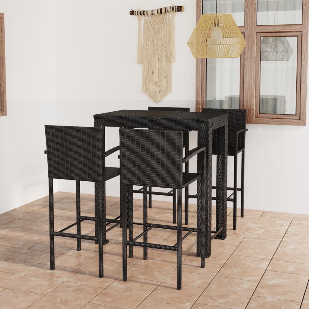 JUNG Vida 5-tlg. Garten-Bar-Set mit Armlehnen Poly Rattan Schwarz