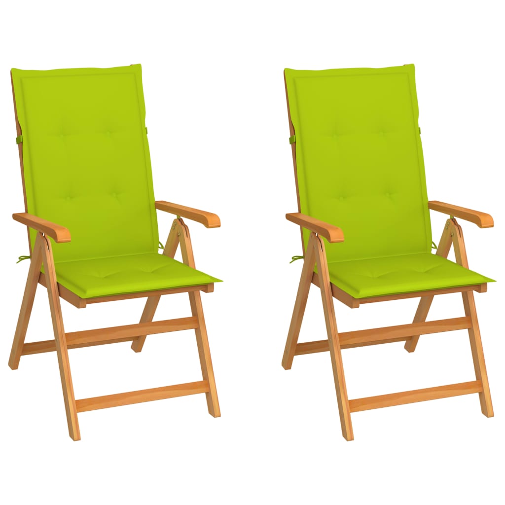 JUNG Vida Gartenstühle 2 Stk. mit Hellgrünen Kissen Massivholz Teak