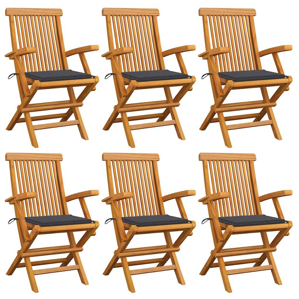 JUNG Vida Gartenstühle mit Anthrazit Kissen 6 Stk. Massivholz Teak