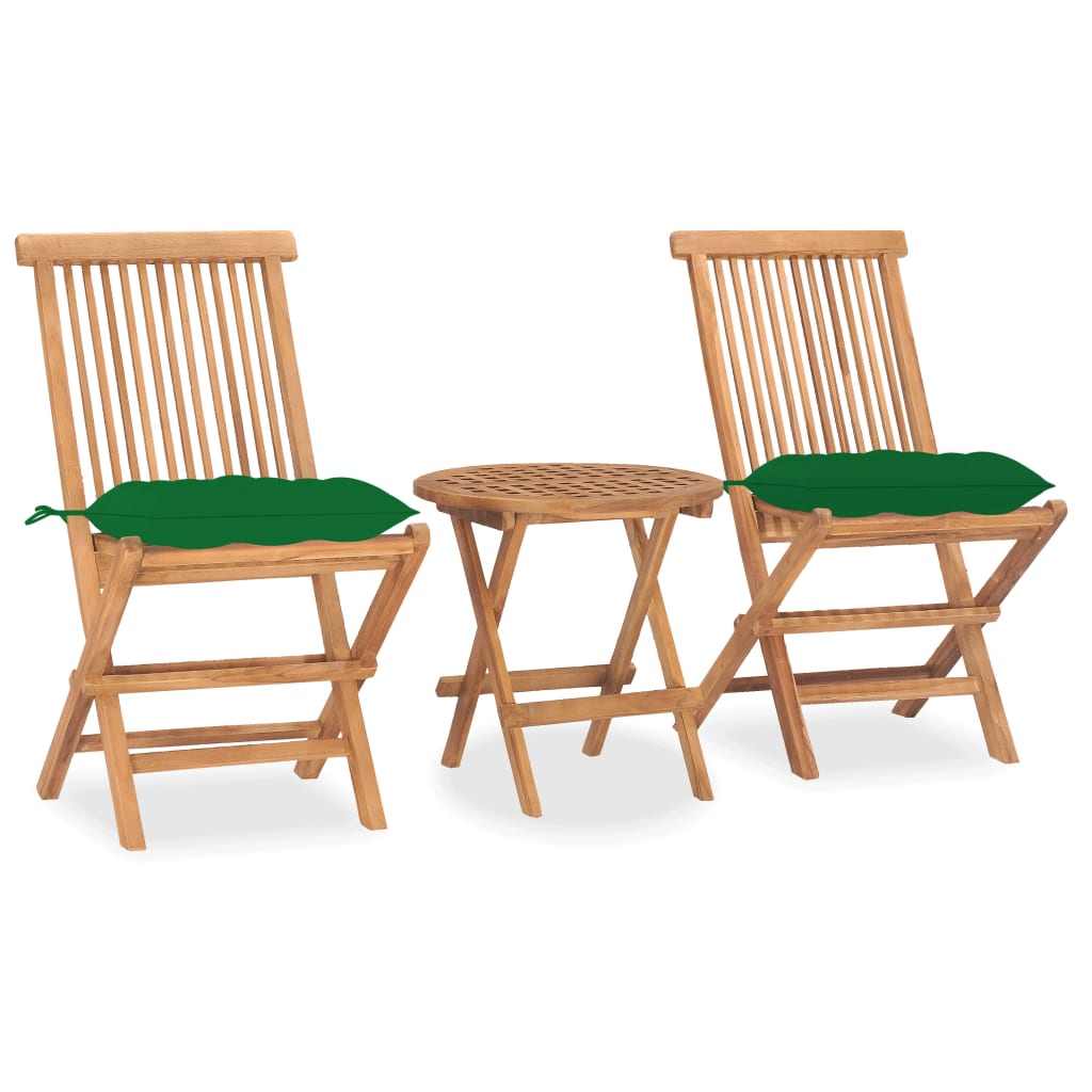 JUNG Vida 3-tlg. Garten-Essgruppe mit Kissen Klappbar Massivholz Teak