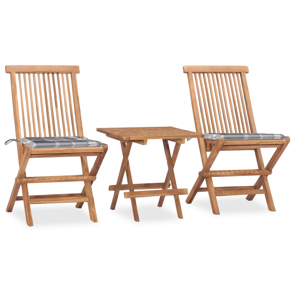 JUNG Vida 3-tlg. Garten-Essgruppe mit Kissen Klappbar Massivholz Teak