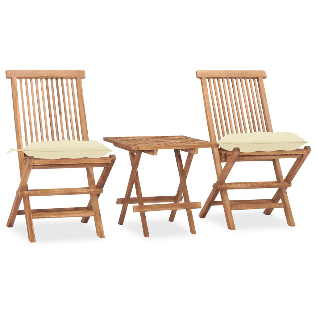 JUNG Vida 3-tlg. Garten-Essgruppe mit Kissen Klappbar Massivholz Teak