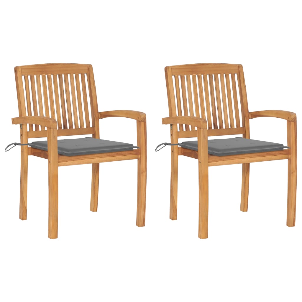 JUNG Vida Gartenstühle 2 Stk. mit Grauen Kissen Massivholz Teak