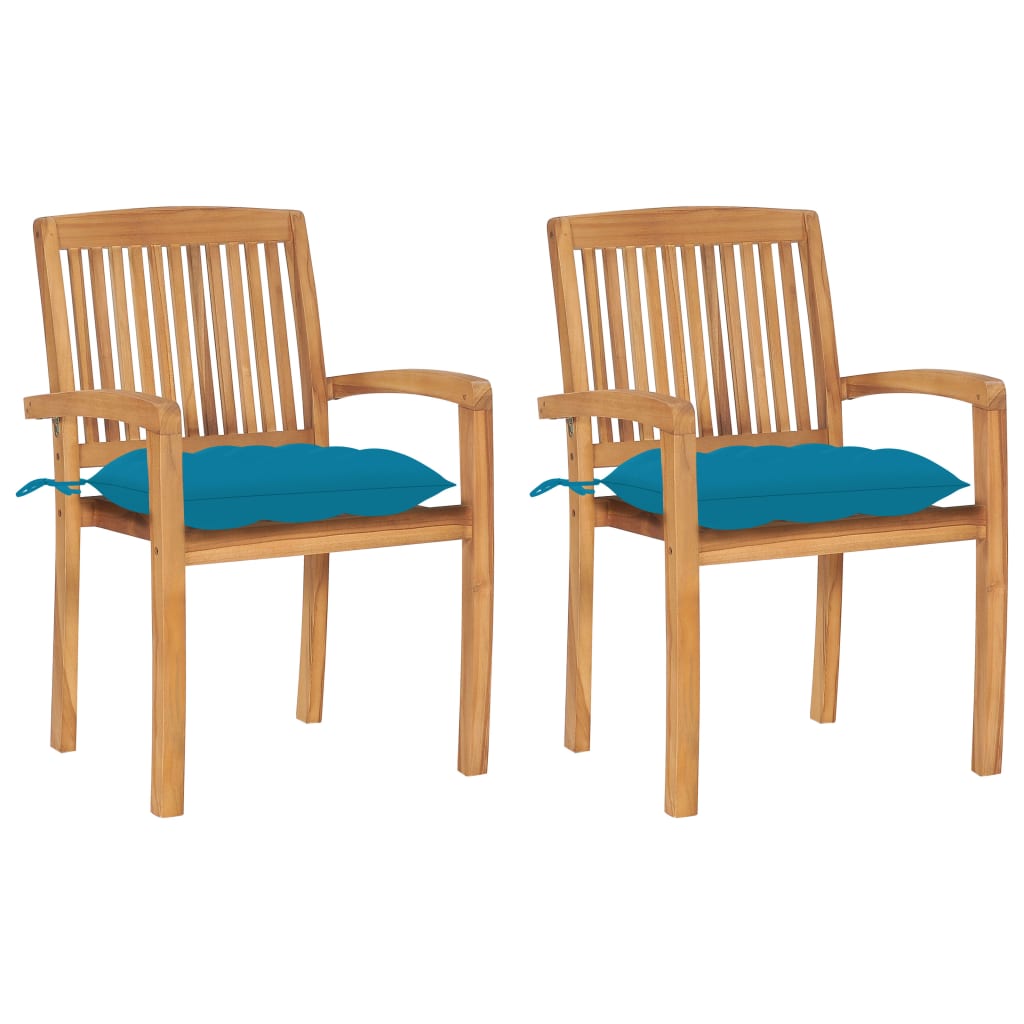JUNG Vida Gartenstühle 2 Stk. mit Hellblauen Kissen Massivholz Teak
