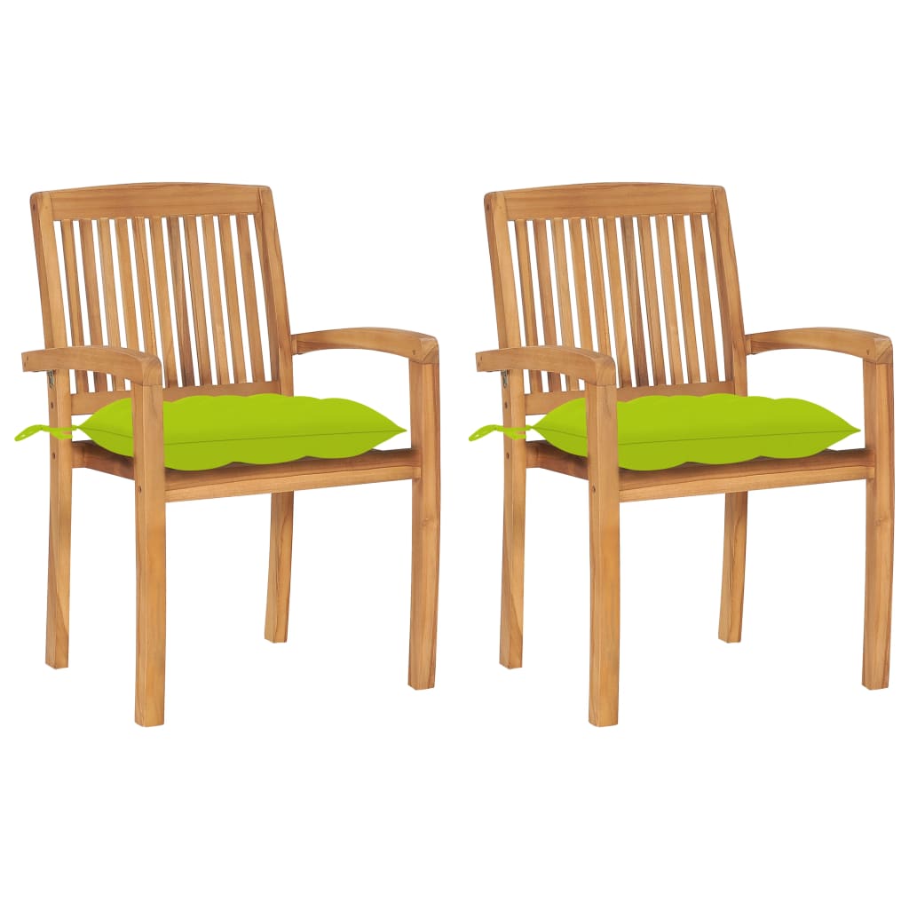 JUNG Vida Gartenstühle 2 Stk. mit Hellgrünen Kissen Massivholz Teak