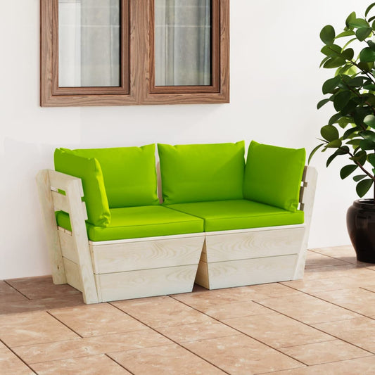 JUNG Vida Garten-Palettensofa 2-Sitzer mit Kissen Fichtenholz