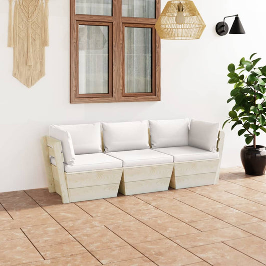JUNG Vida Garten-Palettensofa 3-Sitzer mit Kissen Fichtenholz