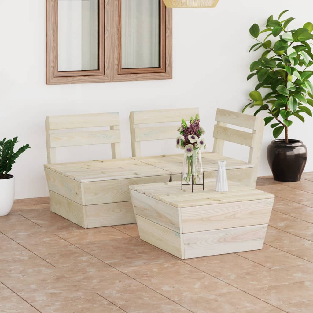 JUNG Vida 3-tlg. Garten-Paletten-Lounge-Set Imprägniertes Fichtenholz
