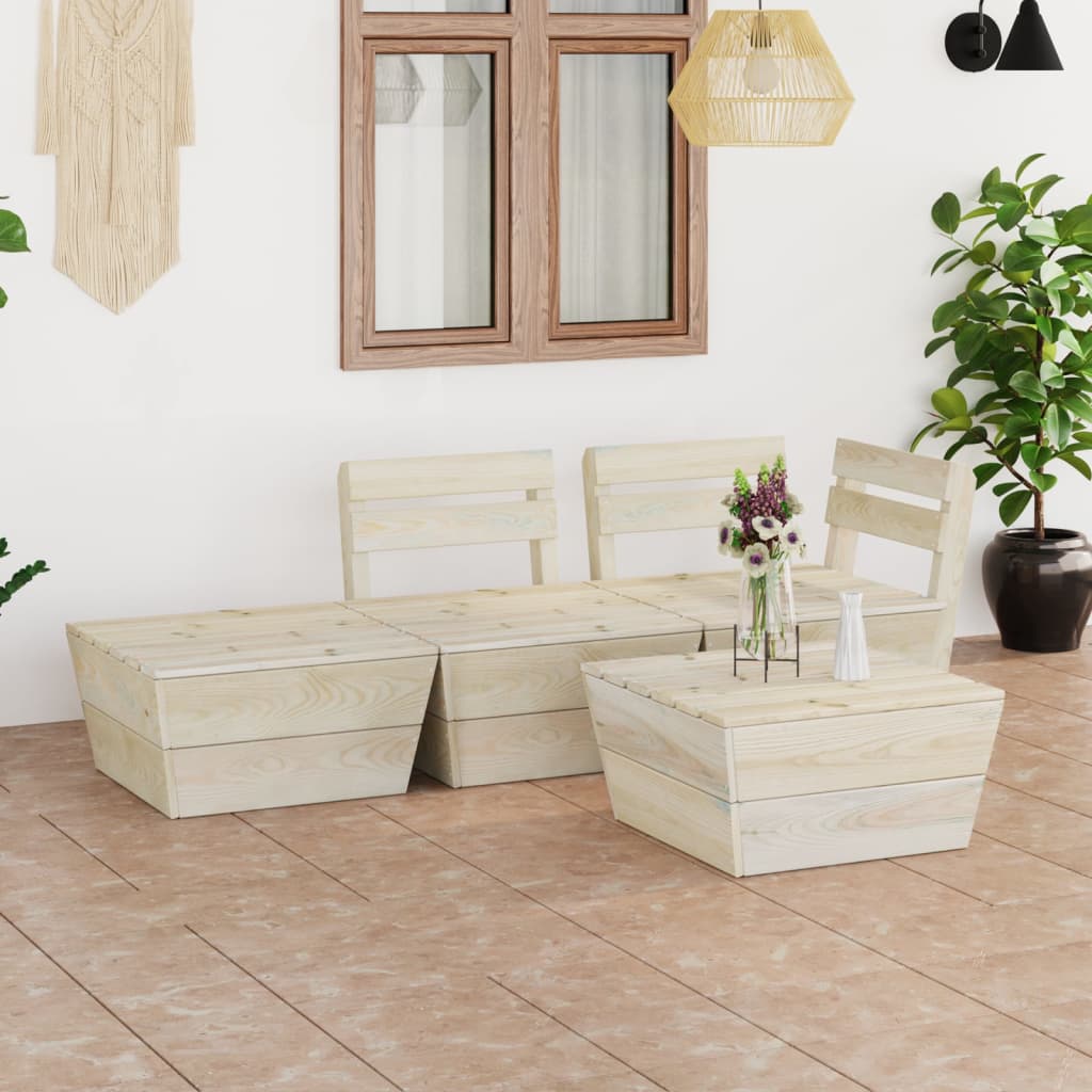 JUNG Vida 4-tlg. Garten-Paletten-Lounge-Set Imprägniertes Fichtenholz
