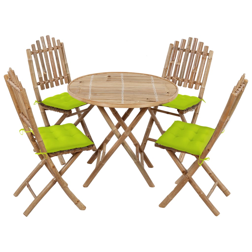 JUNG Vida 5-tlg. Garten-Essgruppe mit Kissen Klappbar Bambus