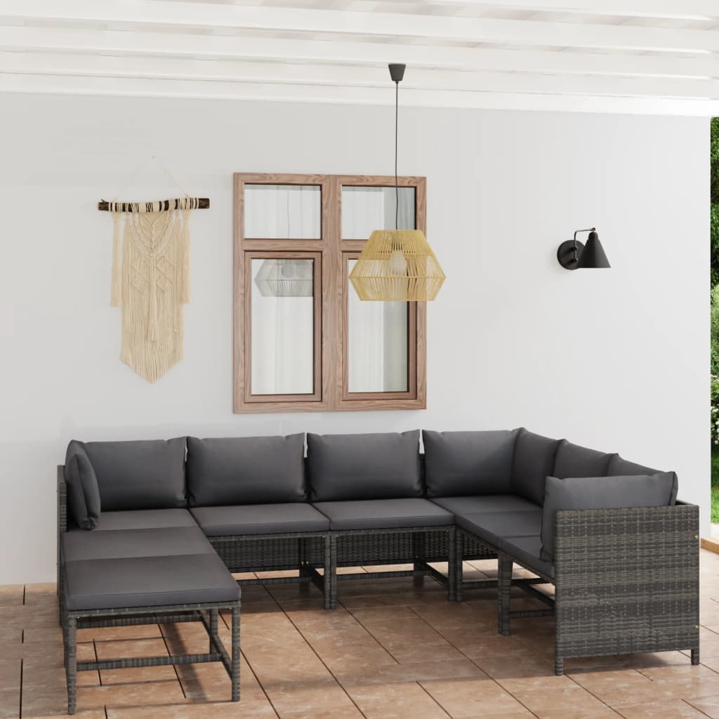 JUNG Vida 8-tlg. Garten-Lounge-Set mit Kissen Poly Rattan Grau