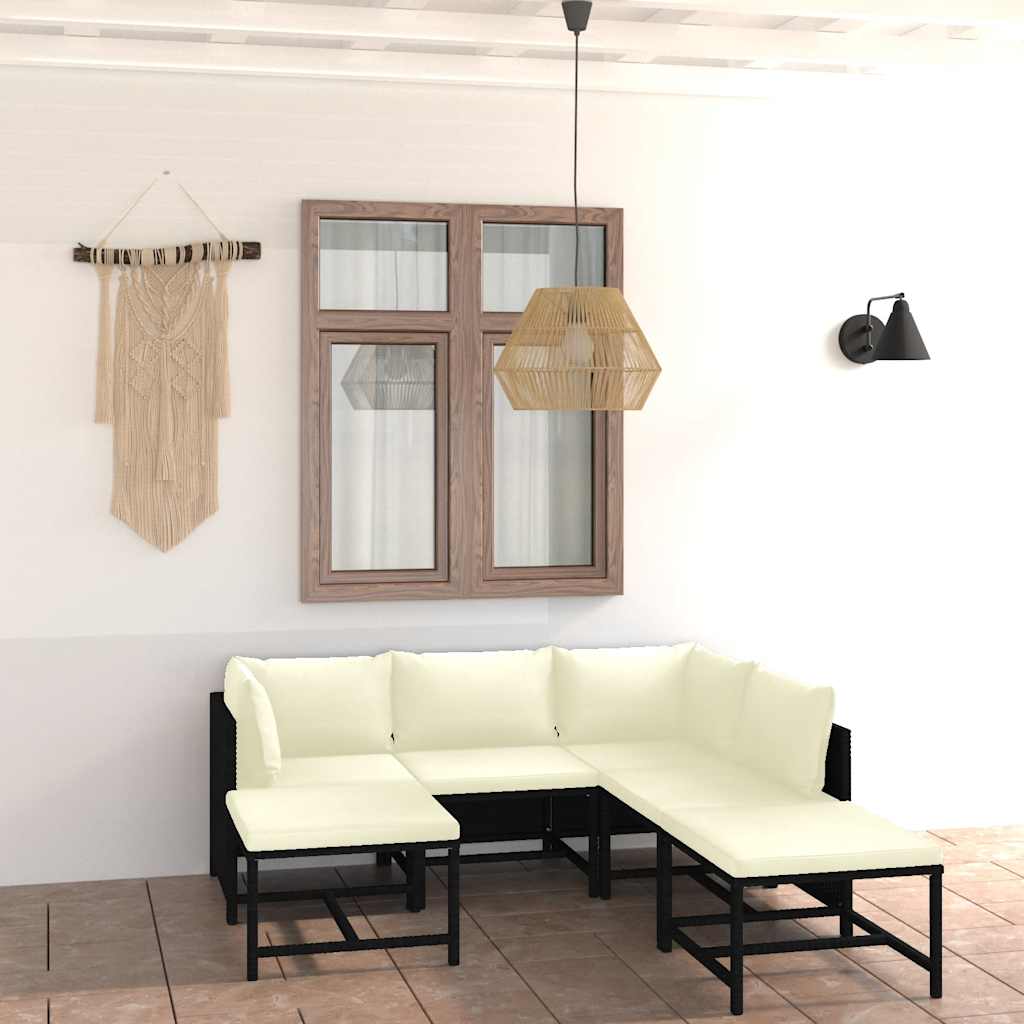 JUNG Vida 7-tlg. Garten-Lounge-Set mit Kissen Poly Rattan Schwarz