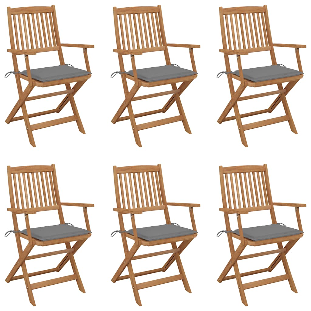 JUNG Vida Klappbare Gartenstühle 6 Stk. mit Kissen Massivholz Akazie
