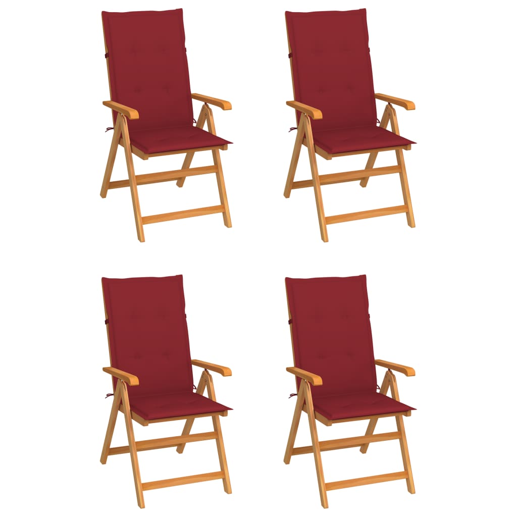 JUNG Vida Gartenstühle 4 Stk. mit Weinroten Kissen Massivholz Teak