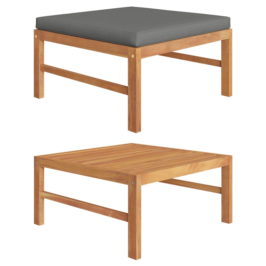 JUNG Vida Fußhocker mit Dunkelgrauer Auflage Massivholz Teak