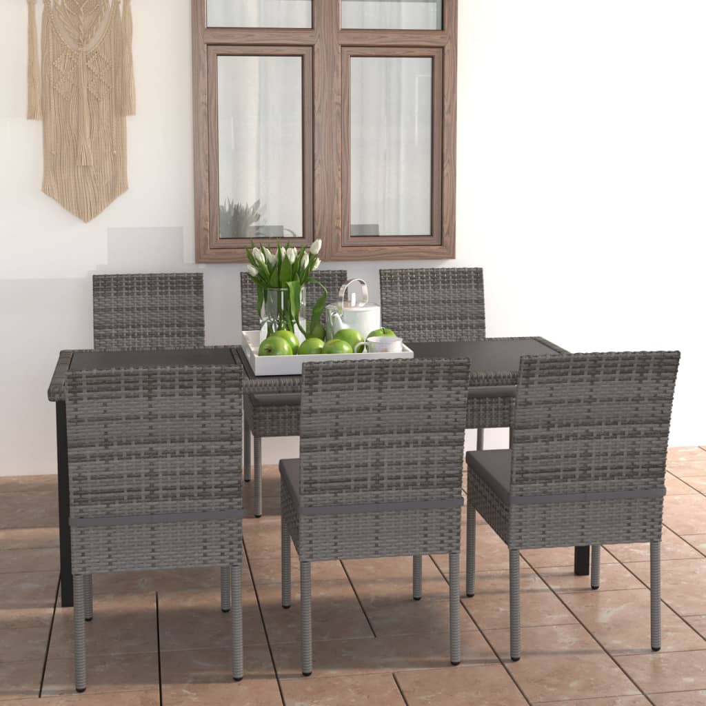 JUNG Vida 7-tlg. Garten-Essgruppe Poly Rattan Grau